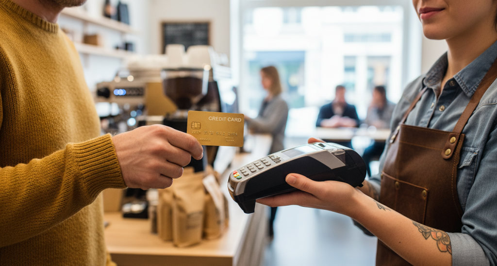 man paying by credit card